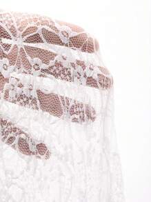 DAZY 女士休闲百搭长袖蕾丝透视春夏上衣外出上衣透明 - 白色 - 查看 9