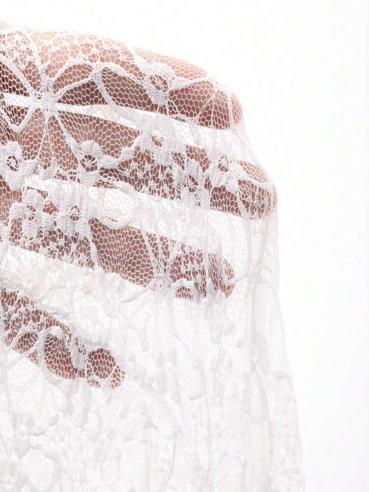 Women Casual And Versatile Long Sleeve Lace See-Through Spring/Summer Top Going Out Tops Sheer