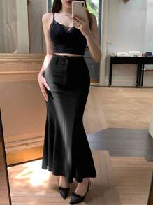 DAZY Women's Elegant Commuting Solid Color Mermaid Skirt - Black - View 7