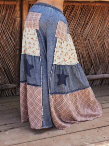 Bohemela Quần Jeans Ống Rộng Kẻ Sọc Rộng Phong Cách Boho Country Vintage Cho Nữ Mùa Hè & Thu - Nhiều màu - Xem 6