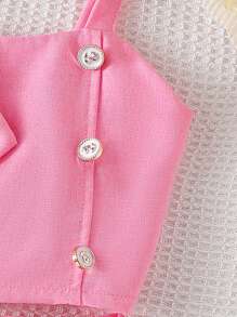 2 pièces Ensemble fille (petit) - Débardeur rose avec décoration florale 3D et ceinture de taille, ensemble short, été