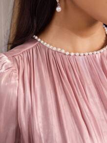 Veilorie 优雅圆领长袖轻盈闪亮夏季度假连衣裙 - 粉色 - 查看 5