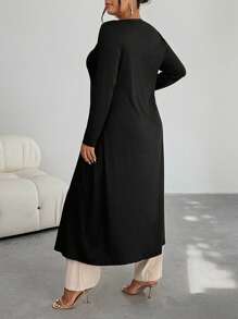 Firerie Plus Size Casual Solid Color Long Jacket Winter Fall Autumn - Black - View 3