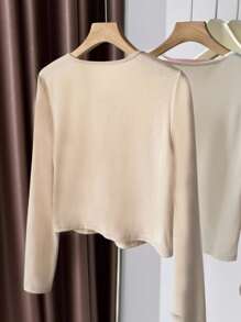 INAWLY 女士休闲百搭纯色针织开衫 - 卡其色 - 查看 2