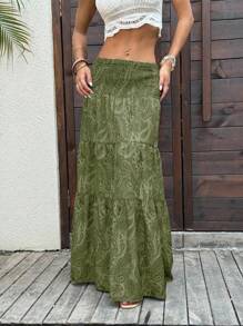 Sunnyshic Tall 女式波西米亚风花卉印花长裙，休闲海滩度假日常穿着，春夏 - 綠色 - 查看 6