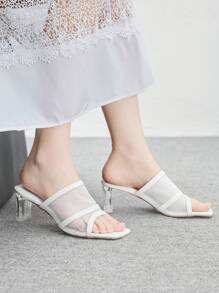 CUCCOO BIZCHIC Women's High Heel Sandals, White Mesh Decor, White High Heels - White - View 4