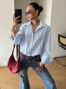 DAZY Camisa de mujer de manga larga a rayas, de moda y apropiada para el verano