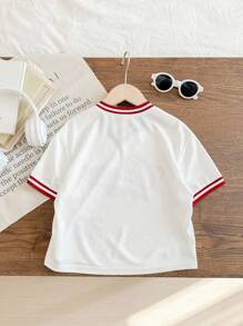 SHEIN Young Boy Loose Fit V-Neck Letter Printed T-Shirt, Suitable For Daily Wear, School, Travel, Sports, Spring/Summer Baseball Shirt Boy Kids Baseball Jersey