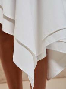 COSMINA Đầm midi cổ tròn không tay viền bất đối xứng màu tương phản mùa hè cho nữ - Màu xanh hải quân - Xem 7