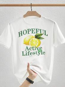 HIMLAND Camiseta ajustada de hombre blanca con estampado de limón casual