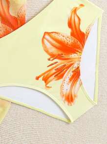 SHEIN Tween Girl Cute Floral Halter Bikini Set & Wrap Skirt Swimsuit Set (Random Print), Yellow Bathing Suits