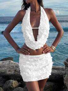 Opulessa White Sequin Mini Skirt With Embroidery For Party Nights White Sequin Skirt Sequin Skirt Bathing Suit Cover Up Skirt Bikini Cover Up Skirt White Cover Up Skirt - White - View 6