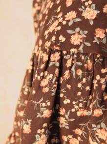 Emery Rose Kids Emery Rose Kids 年轻女孩复古碎花长袖编织圆领连衣裙 - 咖啡棕 - 查看 4