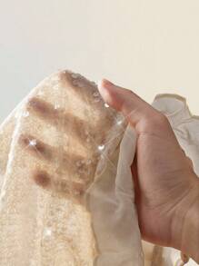 SHEIN ICON Women's Sexy Versatile Shoulder-Exposing Sequined Splicing Chiffon Cropped Sleeveless Camisole Sheer Ruffle Hem Top Sequin Top Glitter Top Sparkly Top Bling Top Ruffle Top - Apricot - View 10