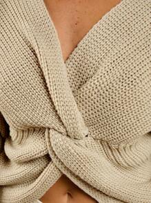 COSMINA Women's Elegant Versatile Dropped Shoulder Twisted Long Sleeve Knit Top, Autumn/Winter,Going Out Tops Women,Old Money - Apricot - View 7