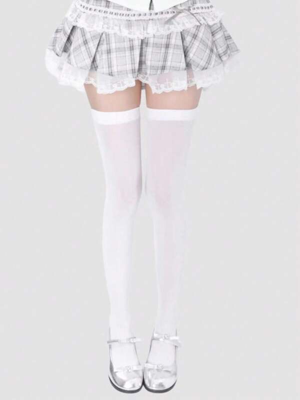 ROMWE Goth 1 Pair High Elasticity Solid Color Fashion Thigh High Socks For Women