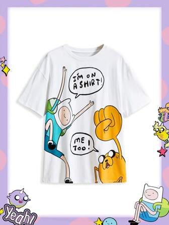 Adventure Time X ROMWE Camiseta 100% algodón con gráfico de dibujos animados lindos para mujer