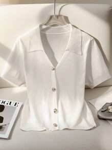 Franclia 新款夏季休闲宽松简约百搭通勤针织开衫，时尚设计 - 白色 - 查看 3