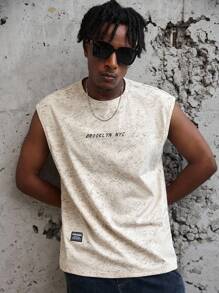 Manfinity EMRG 男士夏季字母印花圆领休闲宽松背心 - 卡其色 - 查看 6