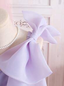 SHEIN Tween Girl Exaggerated Ruffled One Shoulder Big Bow Organza Dress