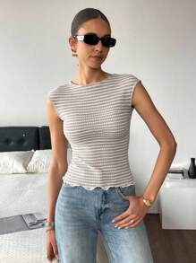 Siren Gaze Tricou scurt fără mâneci casual pentru femei, pentru vară, top pentru ieșiri în oraș, Y2k, vacanță pentru femei, stațiune de vacanță - Caisă - Vizualizare 3
