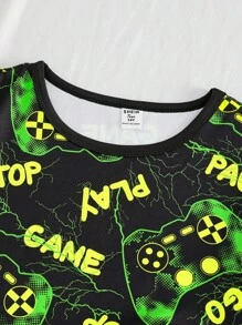 2pcs Teenage Boys' Black Minimalist Video Game Graphic Printed Short Sleeve Tee & Shorts Pajama Set - Multicolor - View 6
