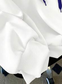 SHEIN EZwear Áo nỉ chui đầu có mũ trùm đầu màu sắc đơn giản dành cho nữ mùa thu - Màu xanh hải quân - Xem 4