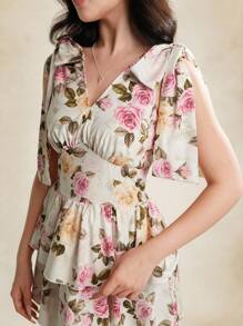 Summer Elegant Floral All-Over Print Split Hem Dress For Teen Girls - Pink - View 7
