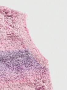 ROMWE MEN Street Life 男士休闲V领做旧毛衣背心 - 粉色 - 查看 4