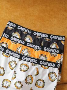 GARFIELD | SHEIN 3pcs Men's Black & White & Yellow Comfortable Contrast Cartoon Cat Face Print Trunk, Basic Casual Boxer Brief, Men Boxers Pack - Black and White - View 7