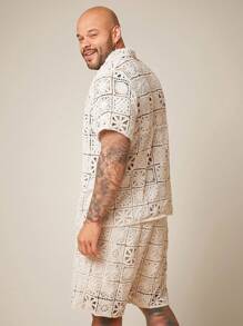EASEVO Plus Size Men's Casual Loose Knitted Shirt And Shorts Set, For Fall Winter