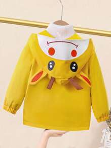 Baby Girl Cute Animal Print Reversible Solid Striped Pocket Jacket Fall Winter - Yellow - View 2