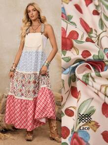 LanaWest Women's Lace Patchwork Adjustable Spaghetti Strap Patchwork Midi Dress - Multicolor - View 6