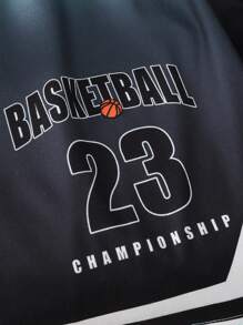 SHEIN 2件套青少年男童运动休闲美式字母印花针织套装 - 淺藍色 - 查看 8