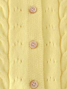 Cozy Pixies Áo len cardigan cổ Peter Pan màu trơn cho bé gái, tay dài - Màu vàng - Xem 3