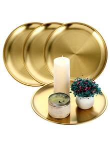 1/2pcs Stainless Steel Gold Dessert Coffee Tray, Western Food Plate, Pizza Plate, Dining Plate - Suitable For Food, Coffee, Breakfast, Tea. Gold Food Tray & Decorative Tray For Birthday, Pride Month Party, Thanksgiving, Halloween, Easter, Christmas Party Supplies (Gold) - Gold - View 2