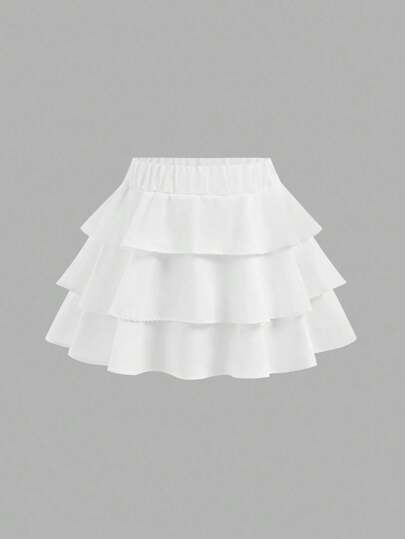 SHEIN Girlism 青少年女孩休闲混合纯色蛋糕风格裙子