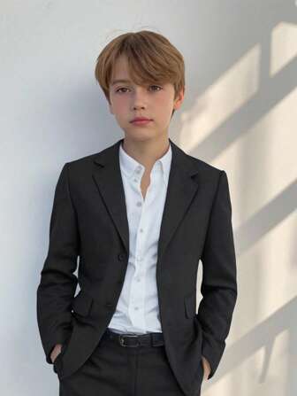 SHEIN 1pc Adolescent Boys' Collegiate Style Blazer, British School Uniform Combination