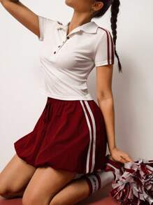 Hanevo 2 Stücke/Set Damen 2025 Sommer Polo Shirt und Volant-Saum Rock Set