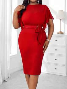 SHEIN Lady 2025 Plus Size Elegant Solid Color Fitted Dress, Summer Halloween Halloween Costumes Teacher Outfits For Women Business Casual Woman Office Outfits For Women Homecoming Dress Fall Clothes For Women Fall Clothes For Women Vacation Outfits Woman Beach Outfits For Woman Formal Dresses For Women Dresses For Women Elegant Birthday Dresses For Women Wedding Guest Dress Dresses For Women Party