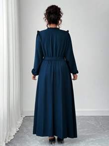 Elenzga Plus Size Women's Bowknot Collar Long Sleeve Romantic Dress, Elegant & Stylish For Commute, Casual Outing, Holiday Wear, Spring Fall Cloth For Women - Navy Blue - View 2