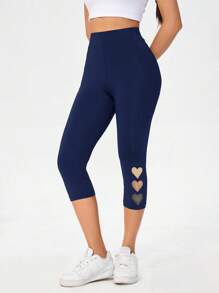 SHEIN Essnce 高腰修身爱心印花七分紧身裤，女士瑜伽裤，夏季外出秋季服装，女士运动服