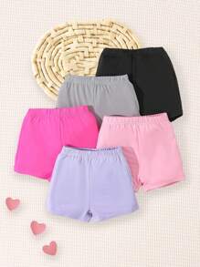 SHEIN Playful Pals 5pcs Baby Girl's Simple, Cute And Comfortable Shorts With Elastic Waist For Spring/Summer - Multicolor - View 1