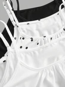 SHEIN EZwear 3 pièces Ensemble femme Débardeur à bretelles réglables avec motifs pois plissés, Coupe ample, Adapté pour le printemps/été