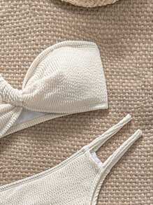 Swim Chiccia Set de 3 piezas de ropa elegante de vacaciones de verano para mujer con tirantes de costilla premium - Beis - Ver 3