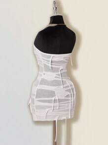 SHEIN ICON Đầm ôm body mini crop top gợi cảm phong cách Y2K - trắng - Xem 7