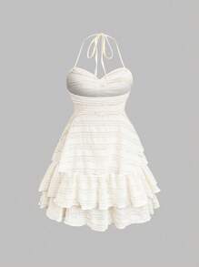 Sweetra Plus Size Solid Color Cute Simple Camisole & Mini Skirt 2Pcs Set - Apricot - View 2