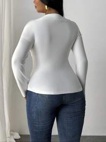 Firerie Áo thun bó sát tay dài, cổ bẻ một bên vai, dáng rộng, thanh lịch, dành cho nữ, trang phục công sở thường ngày - trắng - Xem 7