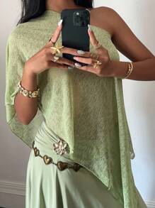 SHEIN EZwear Women's Solid Color Versatile Wrap / Shawl - Green - View 6