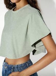 SHEIN LUNE Camiseta corta informal con mangas de murciélago sobredimensionadas y con corte desgastado - verde menta - Ver 6